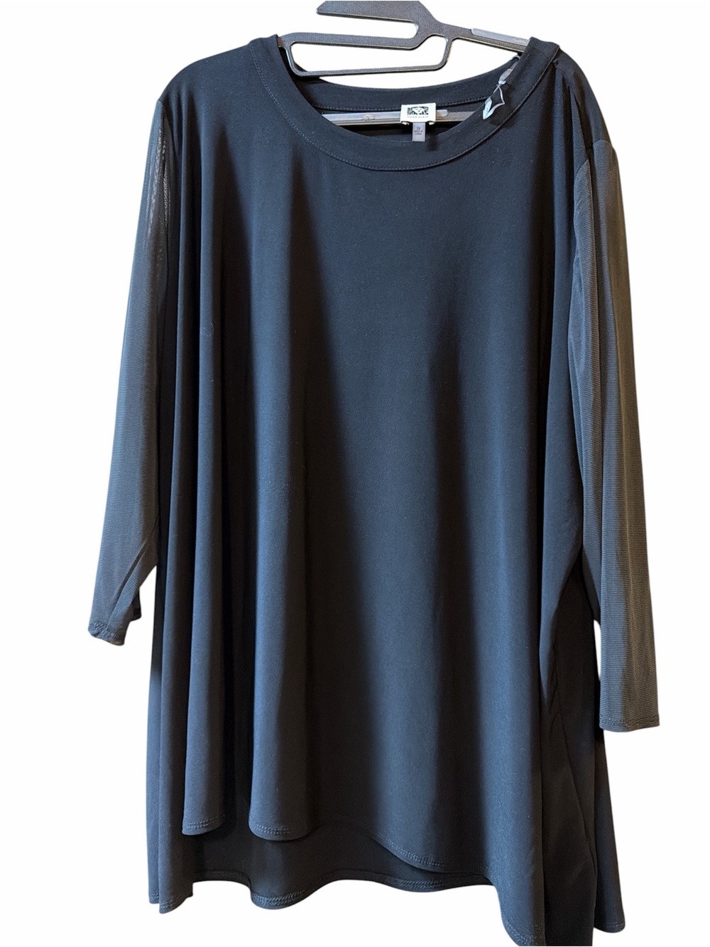 Anne Klein Black Women's Relaxed Mesh-Sleeve Tunic 3X